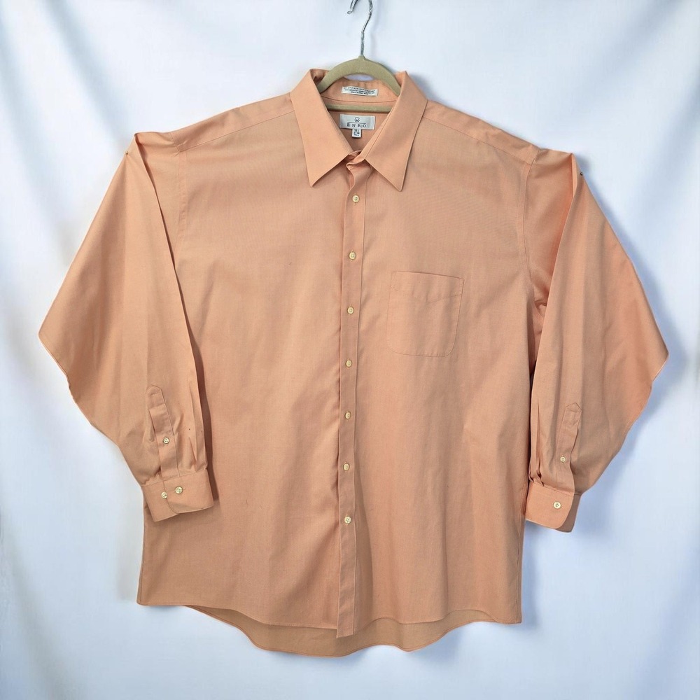 ENRO Dress Shirt Men‎  Tall 18 1/2 Peach Non-Iron Pinpoint Button Up Long Sleeve